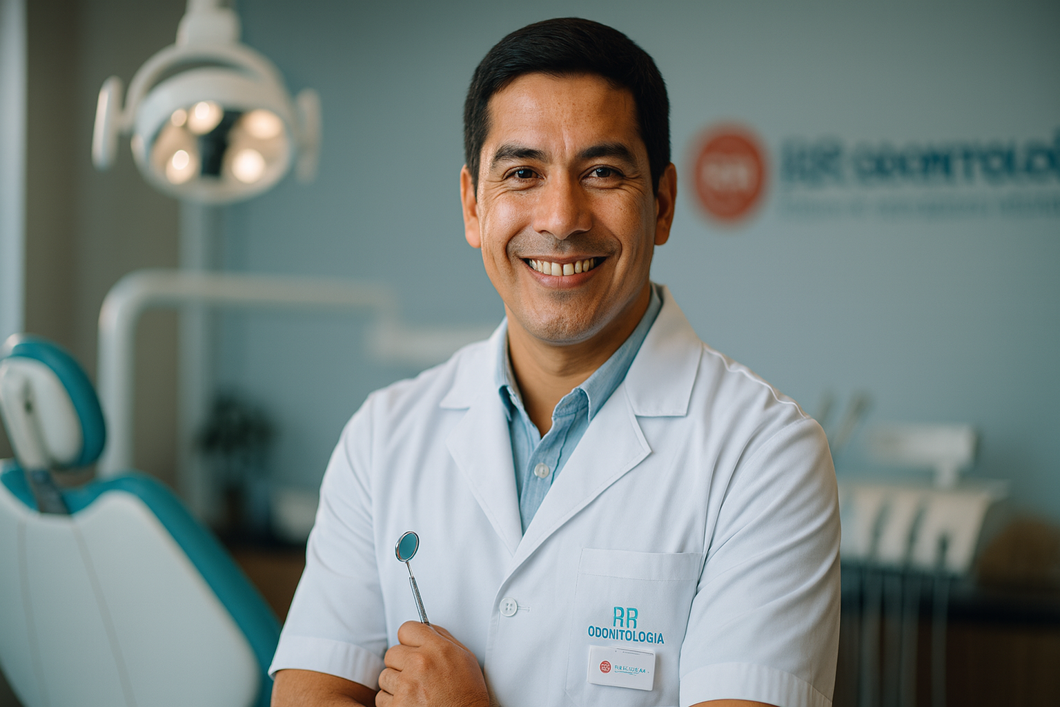 Odontólogo RR Odontología, manos cruzadas y sonriendo